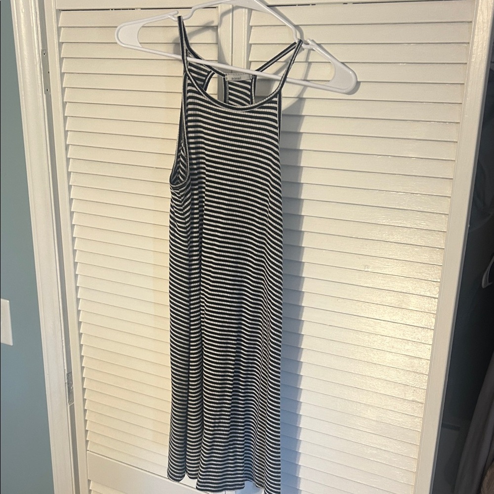 Acemi Black and White Striped Midi Dress